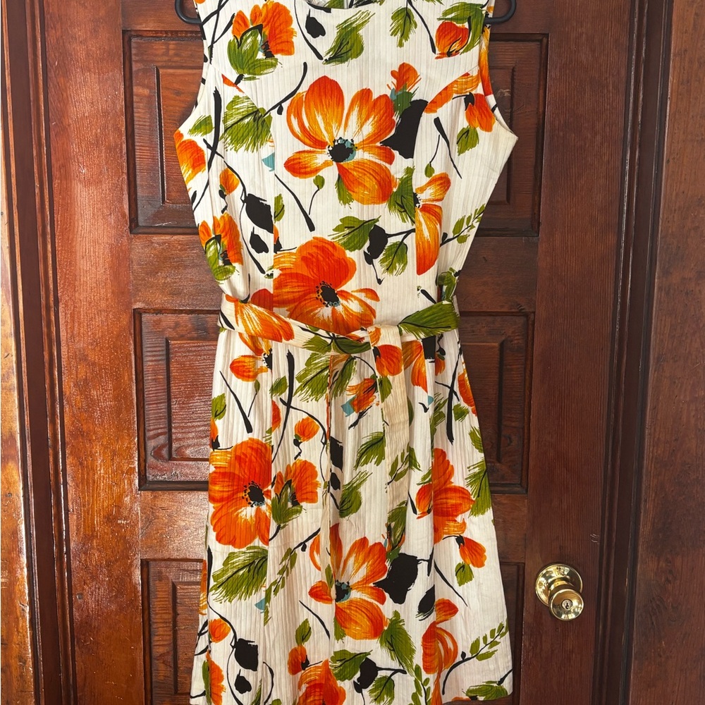 Vibrant Floral Midi Dress - Orange and Green